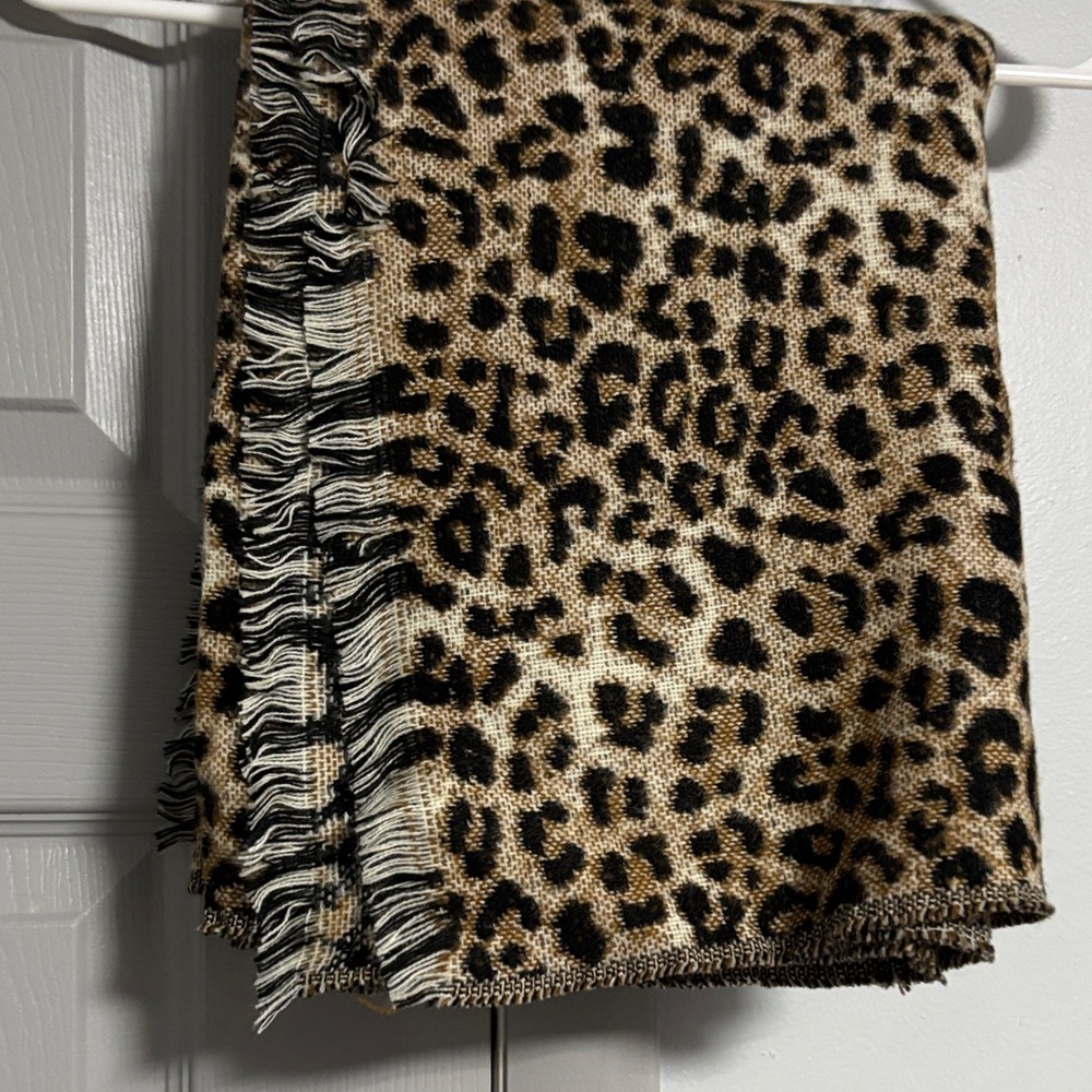 a new day Leopard Print Fringe Scarf in Black, Brown, Cream